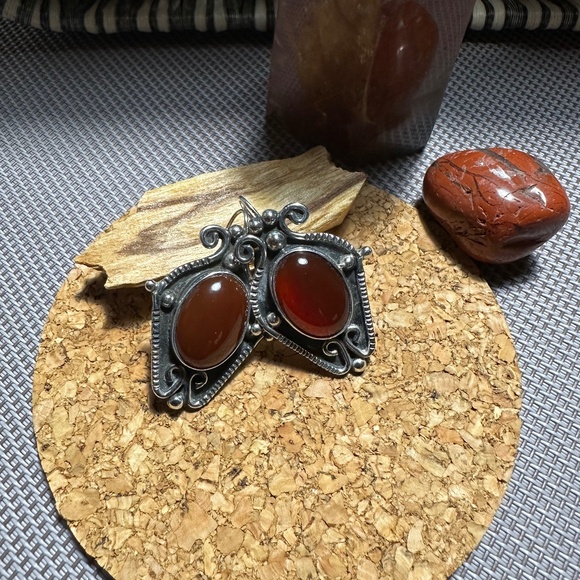 Earrings Sterling Silver Carnelian - Picture 1 of 6